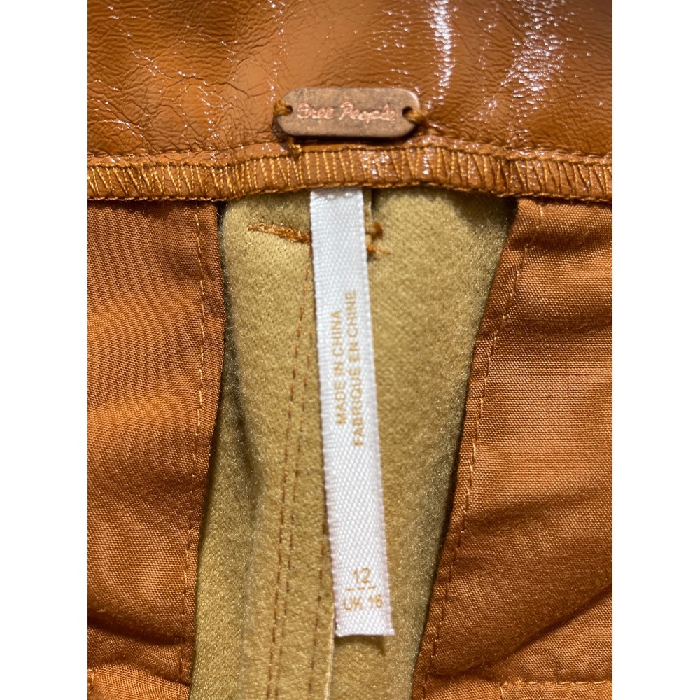 Free People Star Crossed Lovers Vegan Leather Pants 12 Wide Leg Cognac Brown - Picture 4 of 10